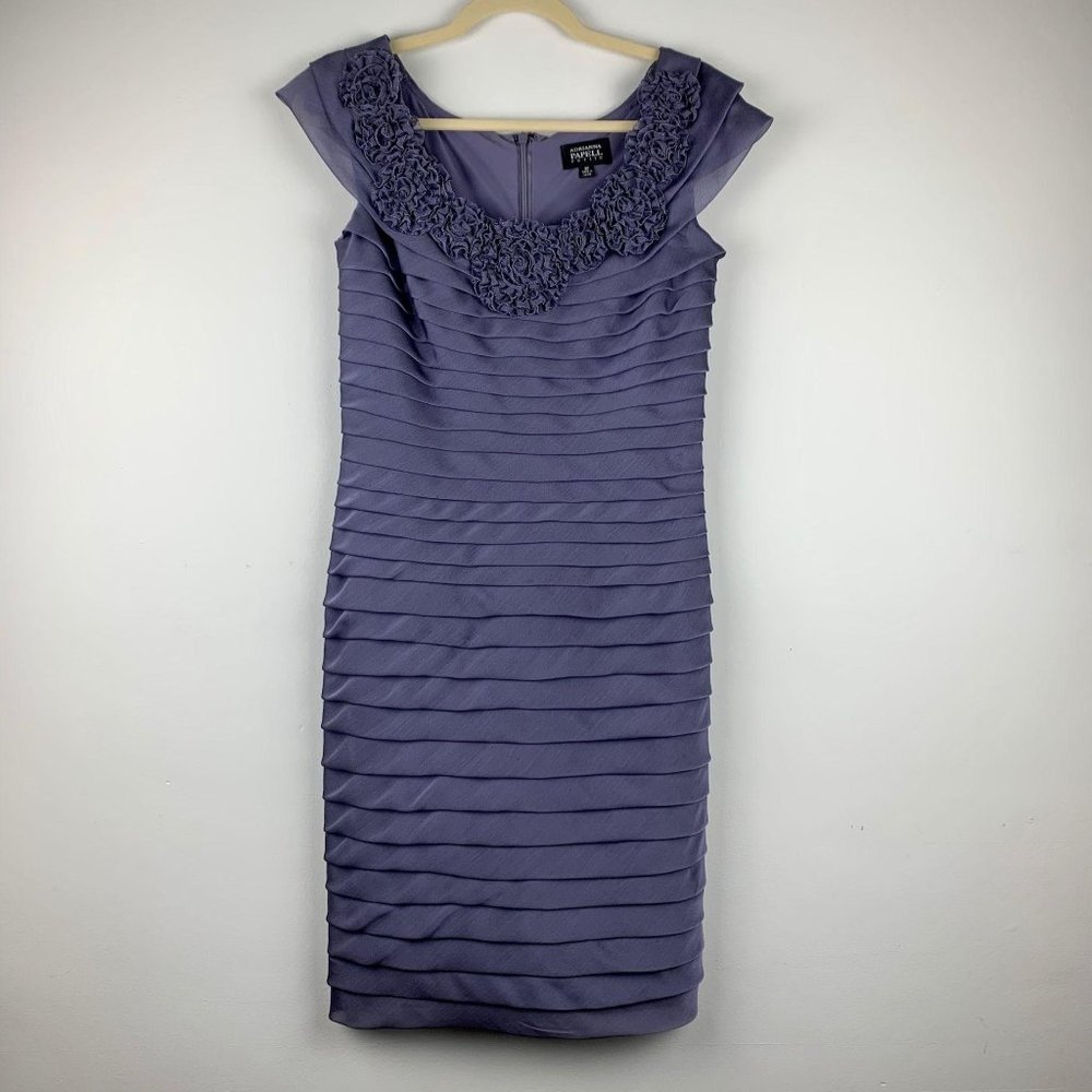 ADRIANNA PAPELL Purple Shutter Pleat Dress w/Roses Sz 8‎